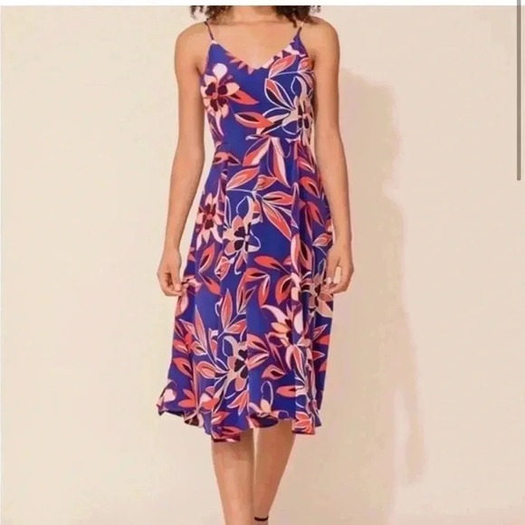 ANTHROPOLOGIE 100% Silk midi floral spaghetti strap sundress dress size S rio - Picture 1 of 8